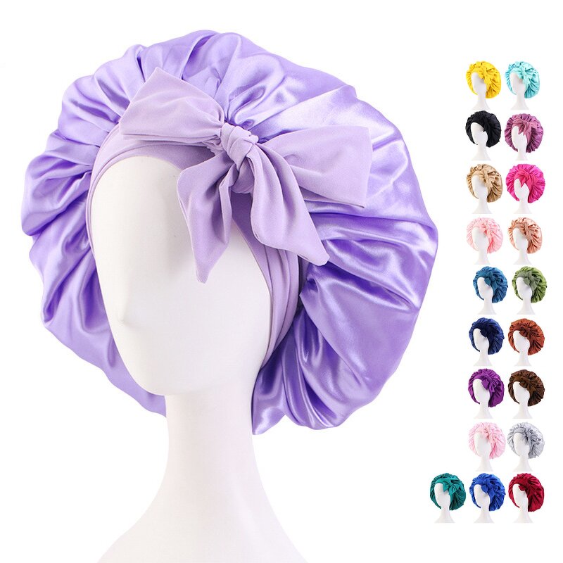 Silky Satin Hair Bonnet Factory - Fashion Women with Elastic Tie Band Night Cap