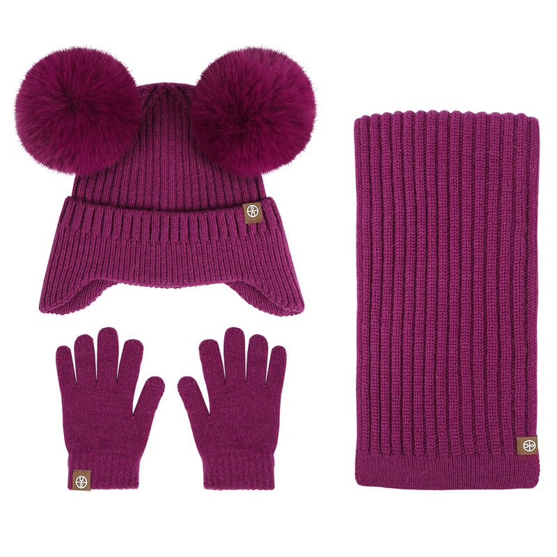 Kids Winter Set Manufacturer - Wholesale Beanie Hat With Pompom Earflap Scarf Gloves