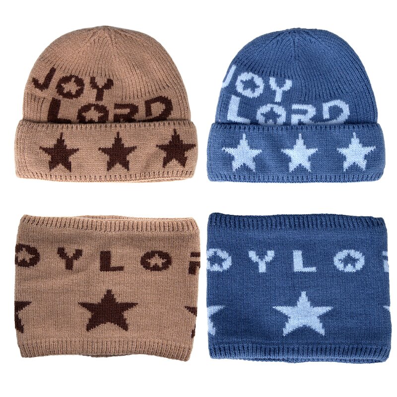 Jacquard Kids Beanie Set Manufacturer - Cute Star Knitted Skull Neck Warmer Scarf