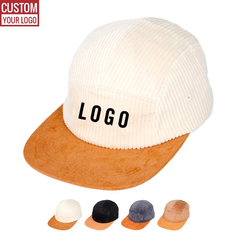 Corduroy Camp Cap Factory - Custom 5 Panel Logo Style Snapback Flat Brim