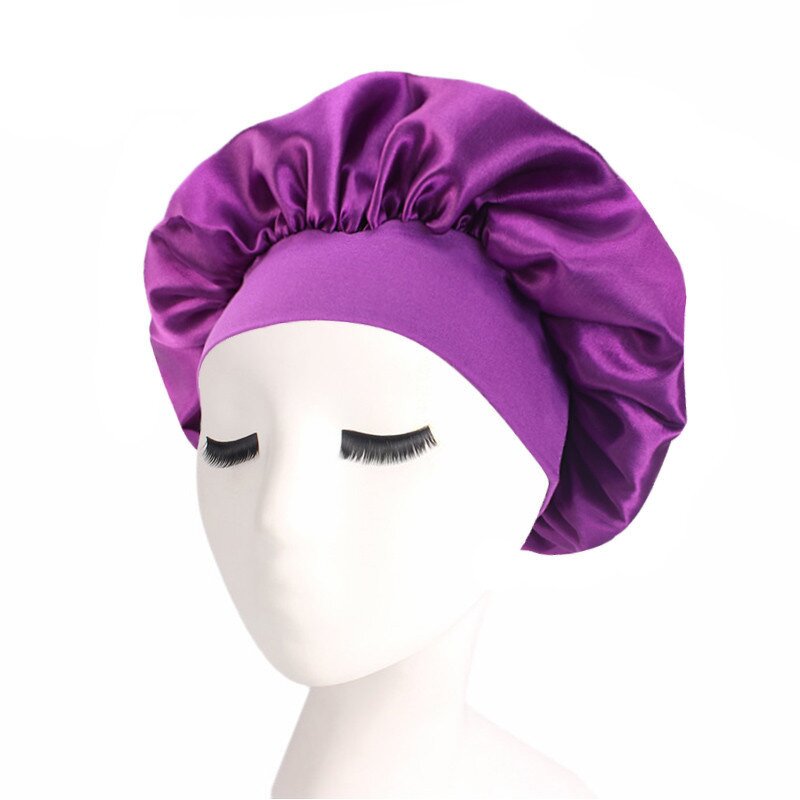 Sleep Bonnets Supplier - Wholesale Large Wide Soft Band Satin Cap for Curly Hair