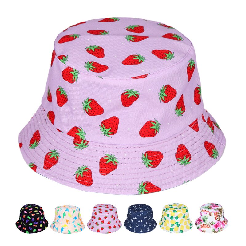 Summer Bucket Hat Supplier - Unisex Customized Floral Logo Cartoon Fruit Casual