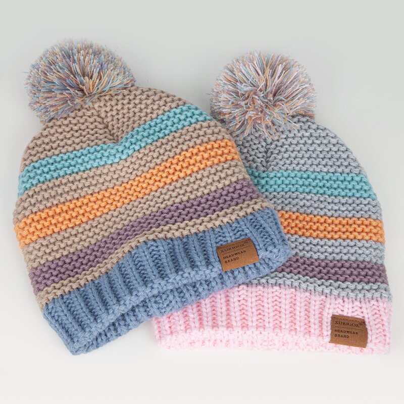 Toddler Beanie Set Factory - Winter Fleece Lined Acrylic Striped Knit With Custom