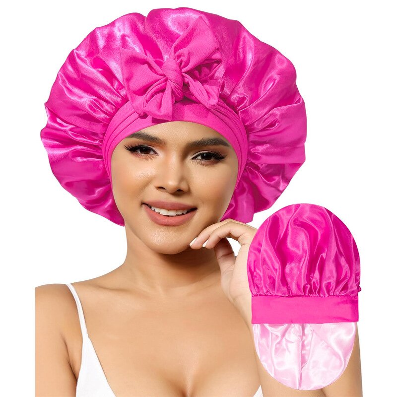 Double Layer Hair Bonnet Supplier - Women Jumbo Silky Satin with Elastic Tie Band