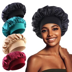 Sleep Bonnets Supplier - Wholesale Large Wide Soft Band Satin Cap for Curly Hair