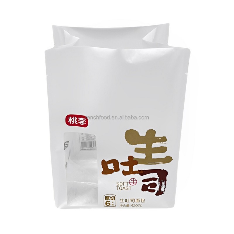 Food Grade Printed Plastic French Baking Bread Packaging Bags Back Sealed Toast Bag Window for Bakery