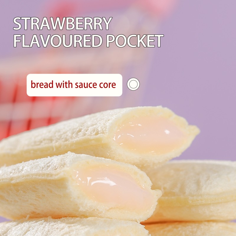 Hot Selling Soft Sweet Strawberry Flavor White Bread Toast  Breakfast Snacks Bread Pocket with Creamy Fillings