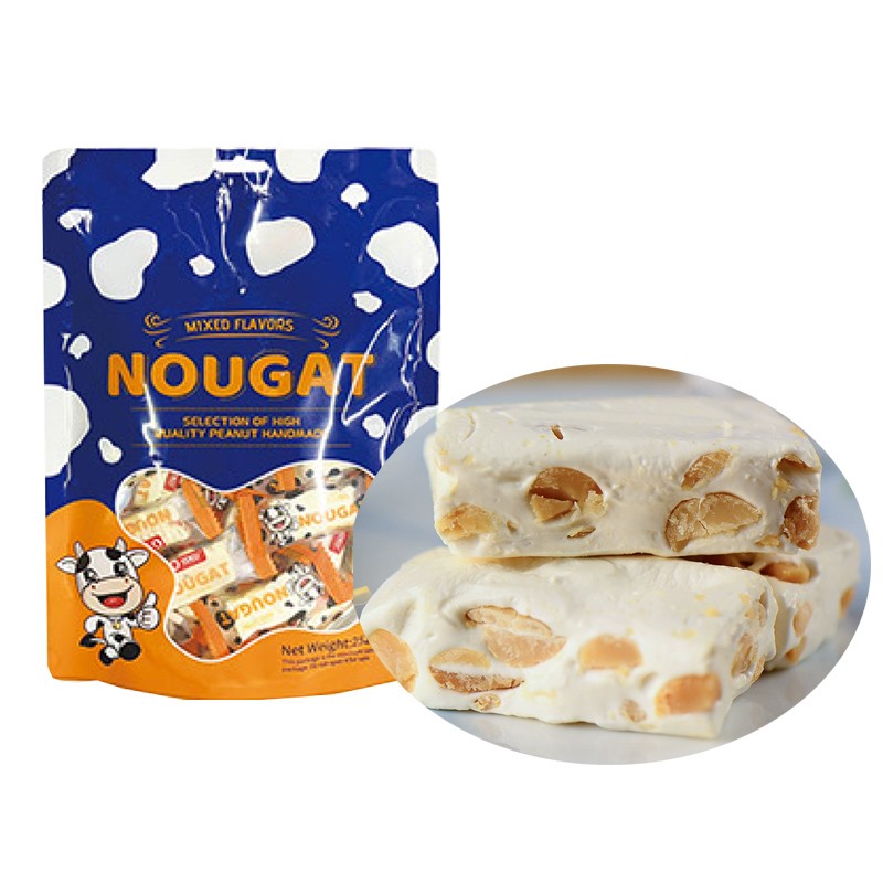 Exotic Wedding Candy Chinese OEM Snacks Peanuts Sweets Halal Jelly Nougat Candy Nougat Biscuits