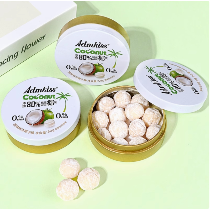 Original Coconut Flavored Hard Candy in Rich Fragrance Internet Famous Snack with Popular Tin Can Packaging Refined Coconut Pulp