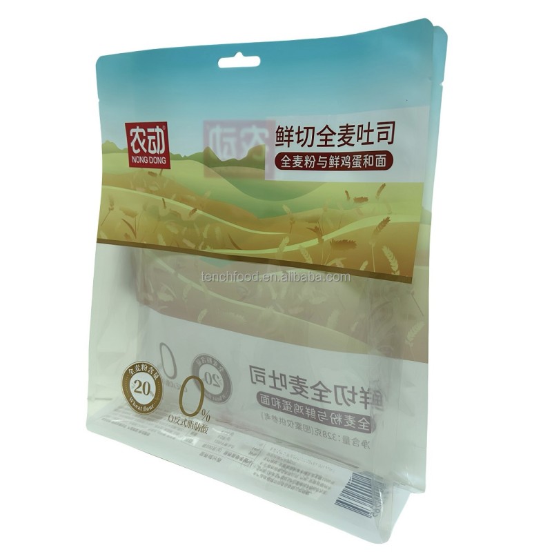 Food Grade Flat Bottom Bag for French Bread Bun Custom Bakery Toastie Bread Packaging Bag with Window