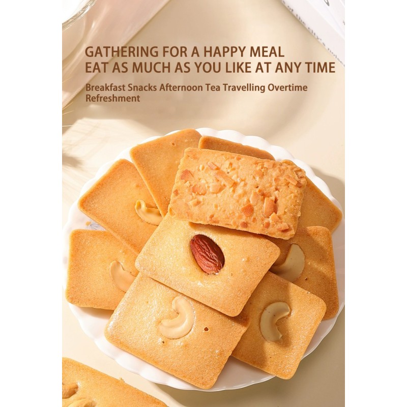 Coconut Almond Cashew Nut Puff Biscuits Crispy Dry Baked Cake Exotic Cookies in Small Packages Box Packaging 3 Mixed Flavors