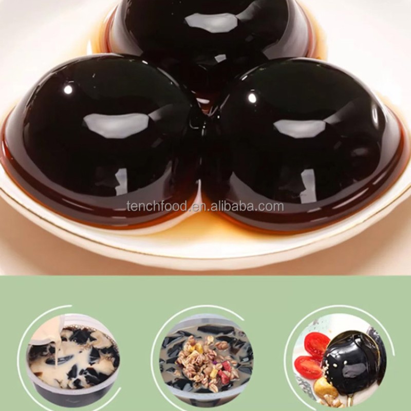 Traditional Grass Jelly Gelatinous Bubble Tea Topping with Herb Infused Pudding Jelly Snack