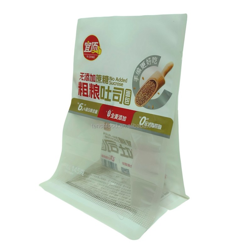 Food Grade Flat Bottom Bag for French Bread Bun Custom Bakery Toastie Bread Packaging Bag with Window