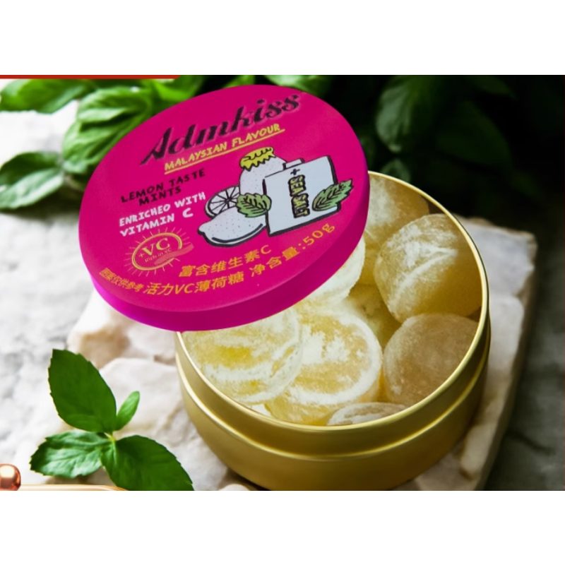 Malaysia High-End VC Mint Candy Portable Tin Can Ball  Snack Fruity Lemon Flavored Mint Halal Refreshing Vitamin Hard Sweet