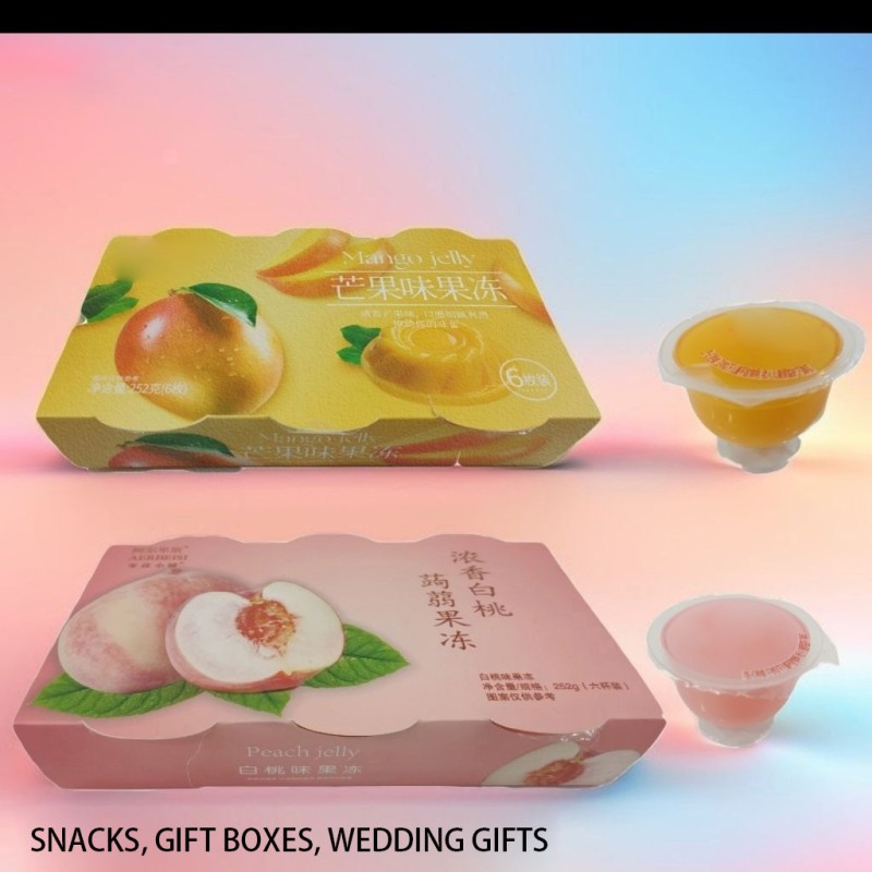 Boxed Mango Flavored Jelly Gift Box Jelly Gift Box Wedding Gift Wholesale Assorted Cups Mango & Peach Flavored Jelly