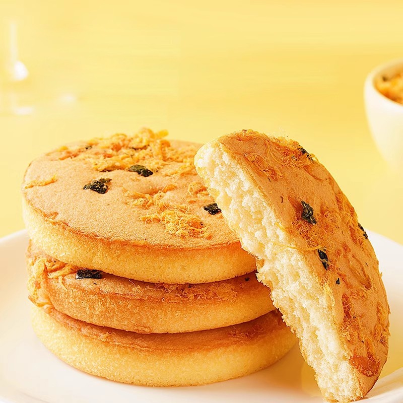 Wholesale Sweet Seaweed and Meat Floss Pancake Breakfast Snacks Tea Cakes Japanese Round Cake