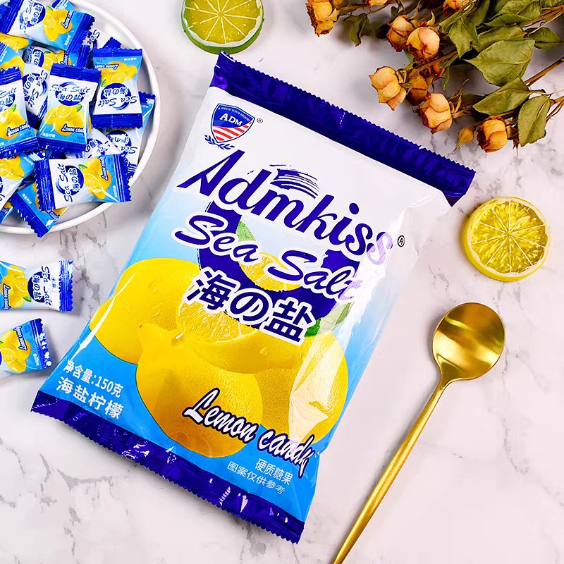 Internet Celebrity Sea Salt Lemon Flavored Hard Candy Individually Packaged in Bags Halal Sweet Salty Fruit Flavor Sweets