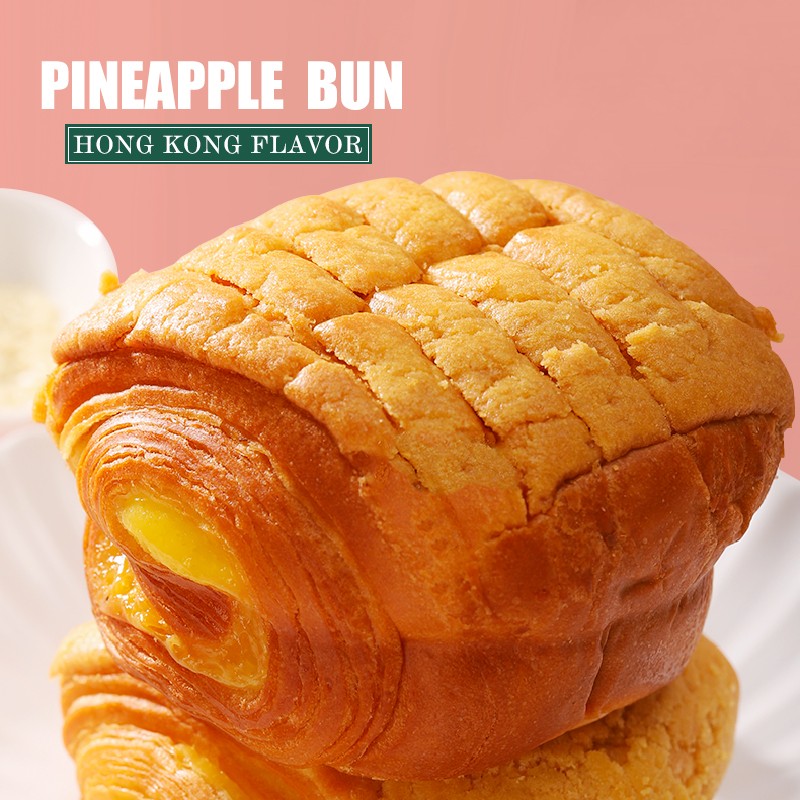 Wholesale Hot Selling  2Kgs Hong Kong Style Pineapple Bun Sandwich Bread  with Creamy Fillings in Packaged Boxes
