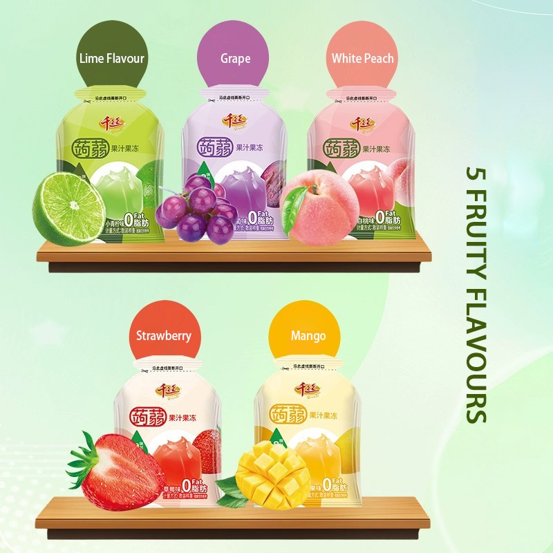 0-Fat Konjac Fruity Juice Jelly Mango Flavored Fruit Jello Snacks Bag Packaging Assorted Halal Certified for Children Office Use