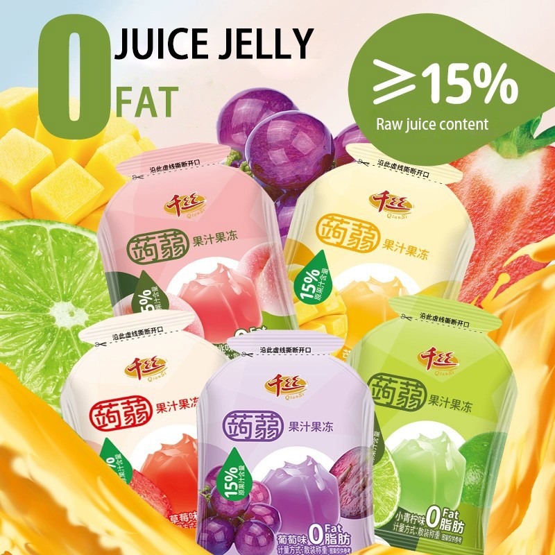 0-Fat Konjac Fruity Juice Jelly Mango Flavored Fruit Jello Snacks Bag Packaging Assorted Halal Certified for Children Office Use