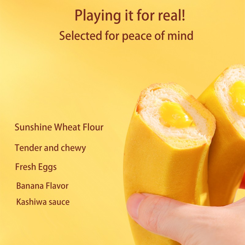 320G Custom Soft White Bread Breakfast Sandwich Pastry Peelable Banana Stuffed Bread Cake in Box Packaging