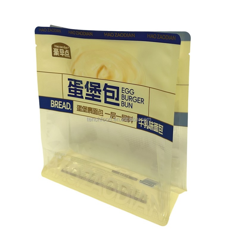 Food Grade Flat Bottom Bag for French Bread Bun Custom Bakery Toastie Bread Packaging Bag with Window