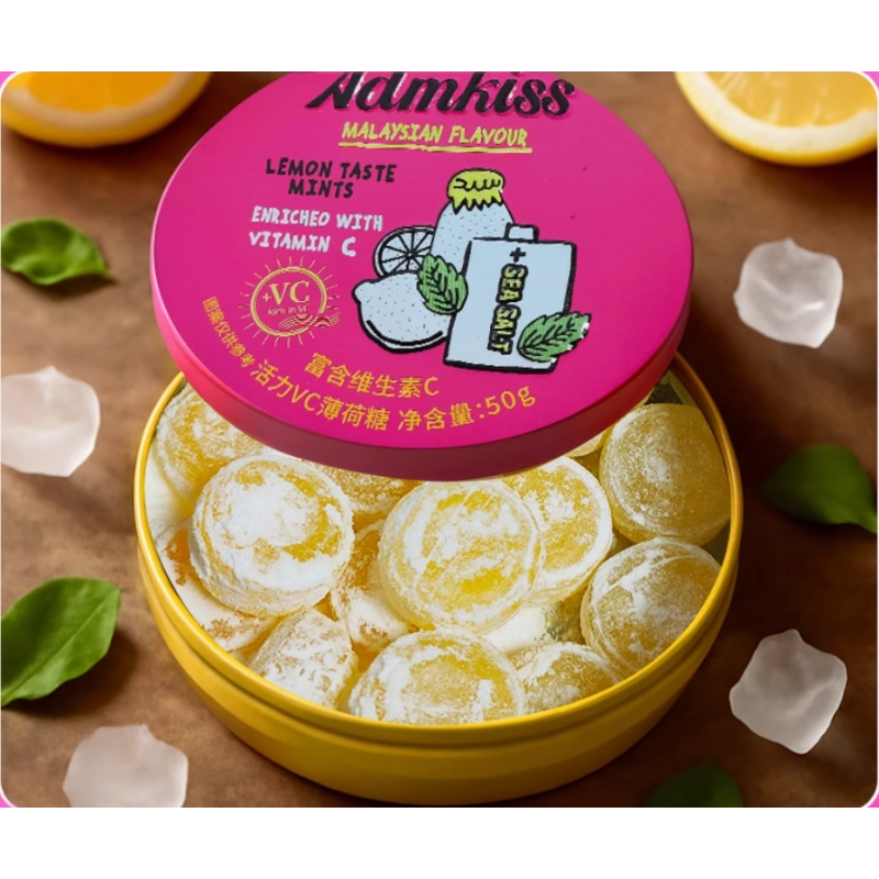 Malaysia High-End VC Mint Candy Portable Tin Can Ball  Snack Fruity Lemon Flavored Mint Halal Refreshing Vitamin Hard Sweet