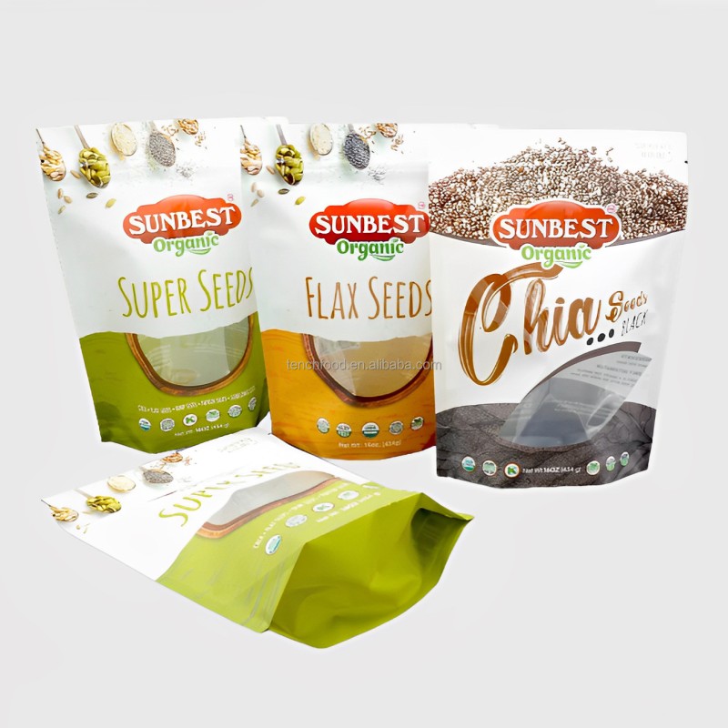 Heat Sealable Mono Material Snack Food Packaging Bag Customized Organic Food Recycled Plastic Bags with Window