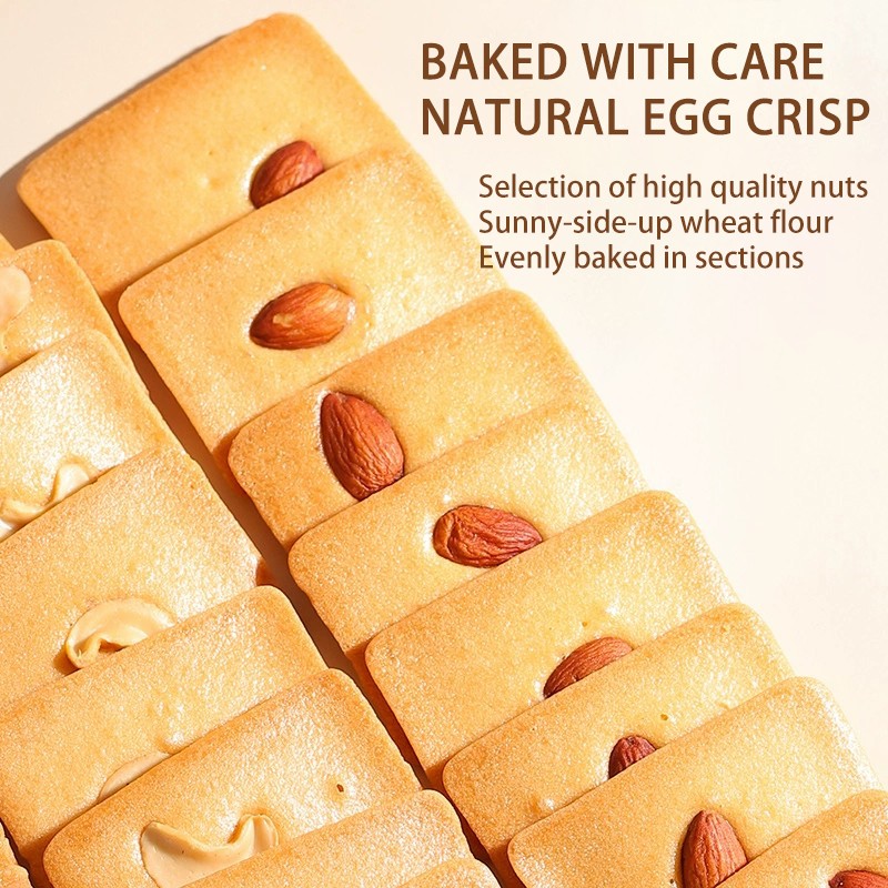 Coconut Almond Cashew Nut Puff Biscuits Crispy Dry Baked Cake Exotic Cookies in Small Packages Box Packaging 3 Mixed Flavors