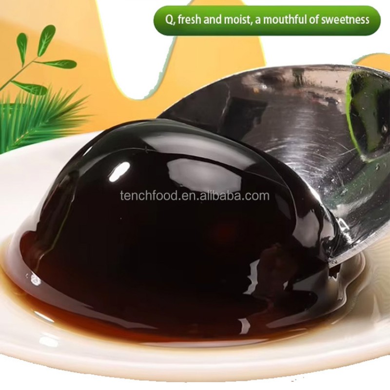 Traditional Grass Jelly Gelatinous Bubble Tea Topping with Herb Infused Pudding Jelly Snack