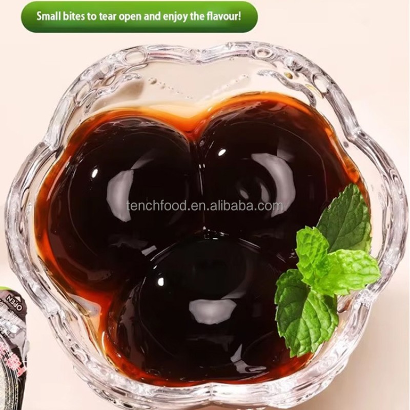 Traditional Grass Jelly Gelatinous Bubble Tea Topping with Herb Infused Pudding Jelly Snack
