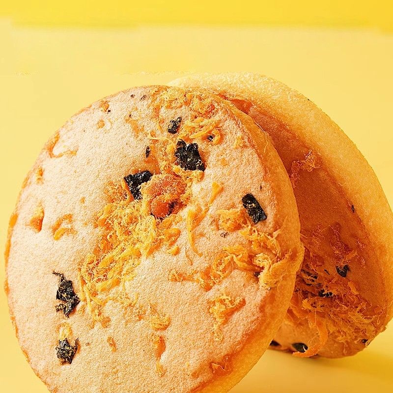Wholesale Sweet Seaweed and Meat Floss Pancake Breakfast Snacks Tea Cakes Japanese Round Cake