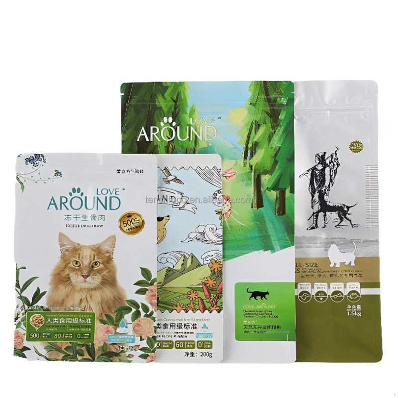 Custom Mylar Stand-Up Pet Food Packaging Bags Matt Finish Zipper PE Dog Snacks Packaging Pouches Gravure Printing