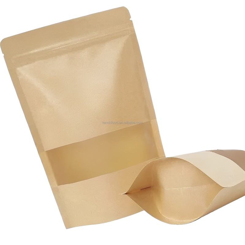 Brown Kraft Resealable Bag Flat Bottom Customized Pouch Packing Cheap Coffee Food Bag with Window