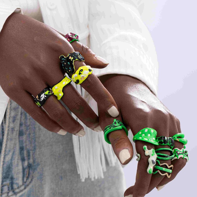 Enamel Ring Supplier - Green Water Wave Copper Ring