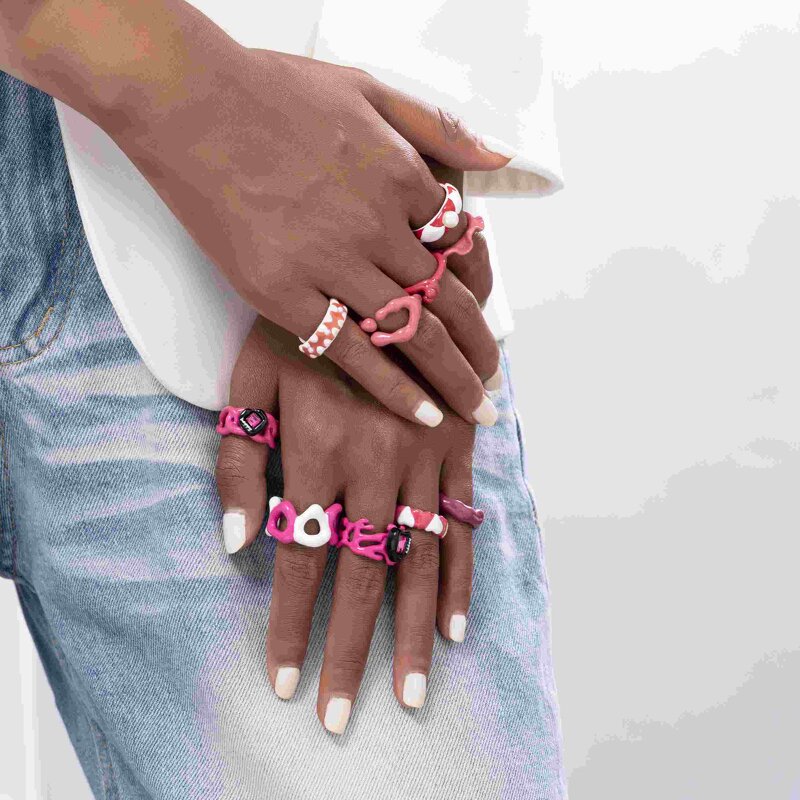 Enamel Ring Supplier - Oil Drop Heart Pink Rings