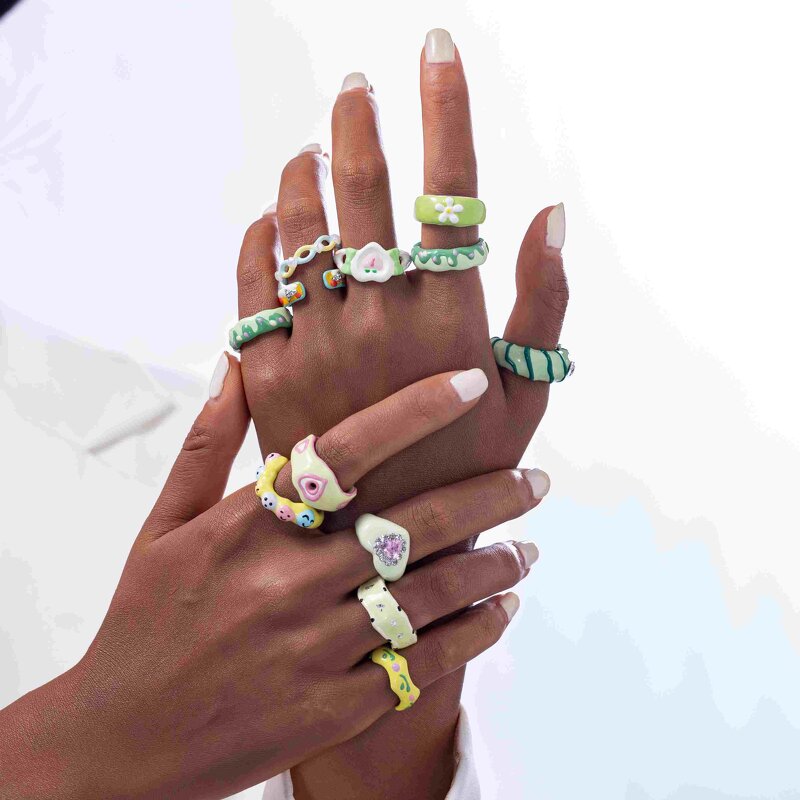 Enamel Ring Manufacturer - Vintage Oil Heart Stacking Ring