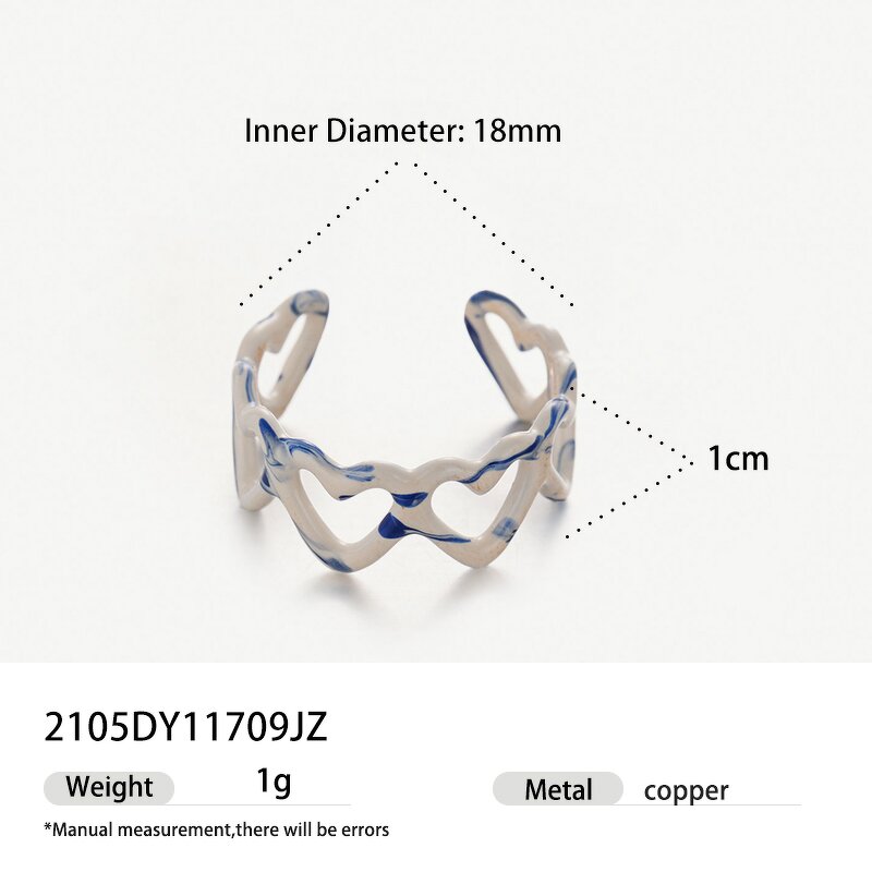 Open Ring Factory - Heart Shape Cream Enamel Ring