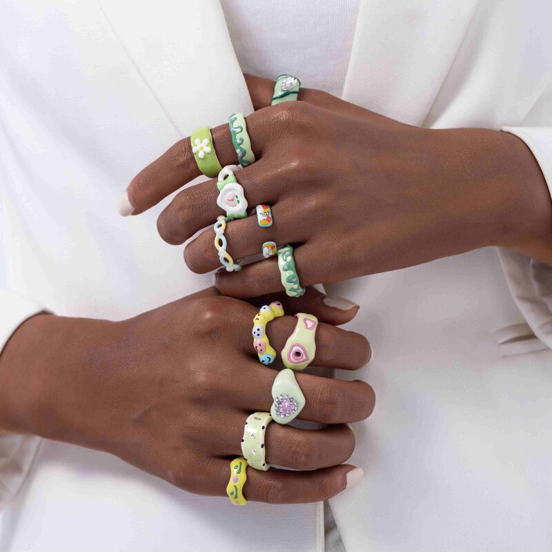 Enamel Ring Manufacturer - Vintage Oil Heart Stacking Ring