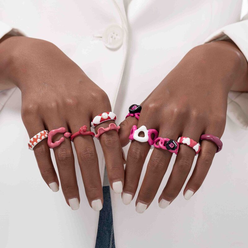 Enamel Ring Supplier - Oil Drop Heart Pink Rings