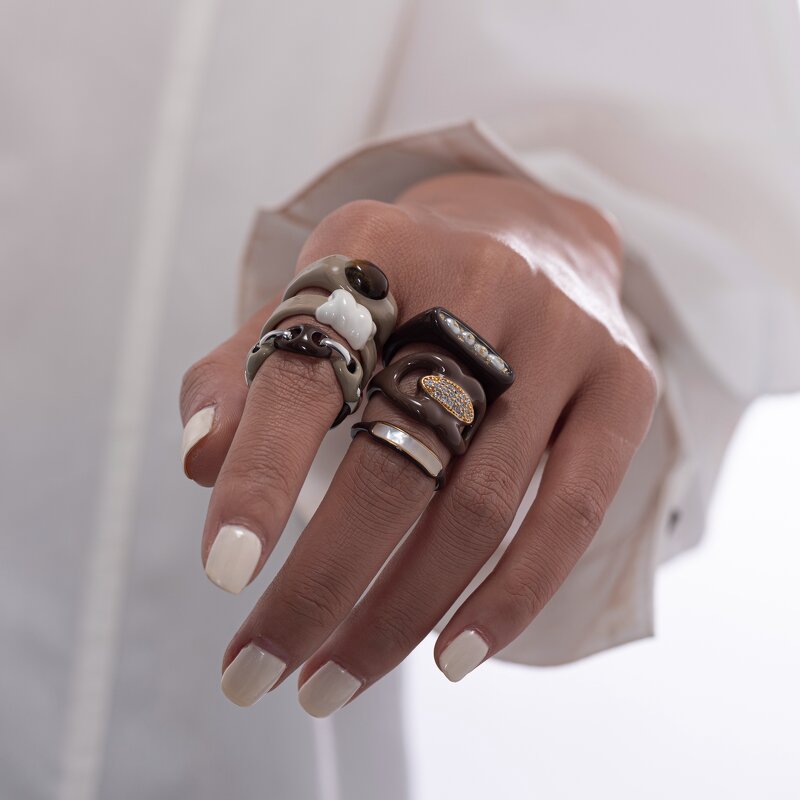 Enamel Ring Factory - Freshwater Pearl Gold Leaf Ring