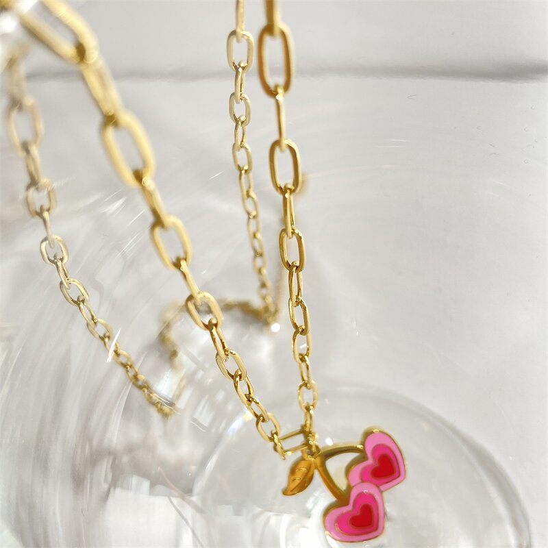 Paperclip Chain Necklace Supplier - Enamel Cherry Pendant