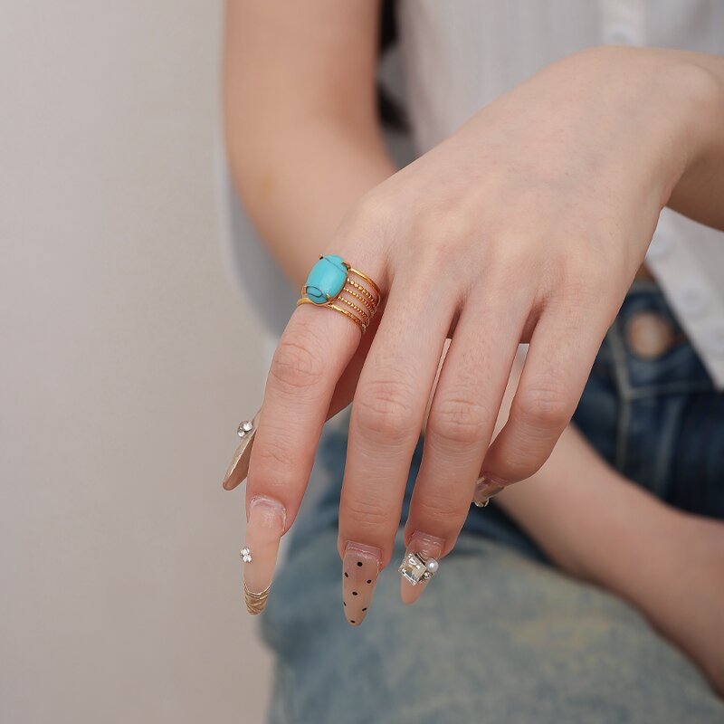 Open Ring Supplier - Bohemia Turquoise Blue Stone Ring