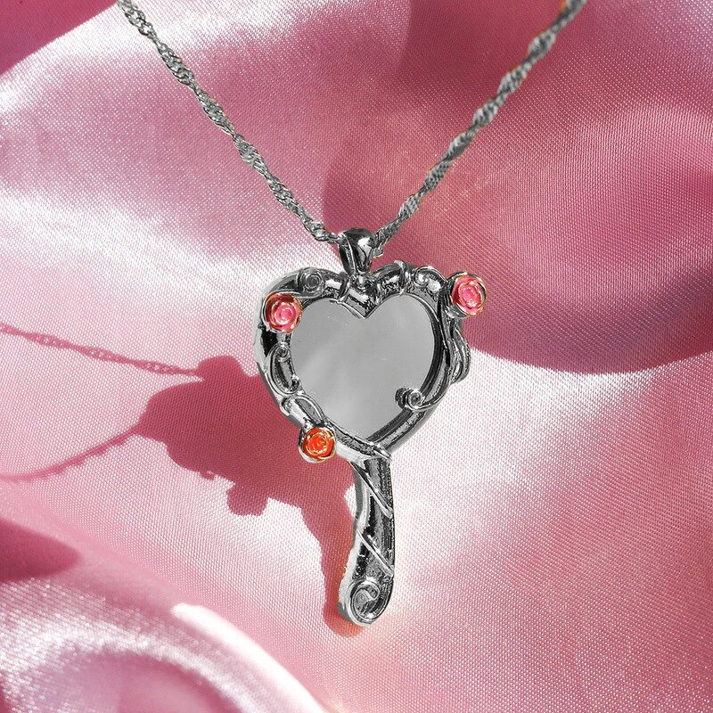 Heart Pendant Necklace Factory - Rose Flower Mirror Pendant