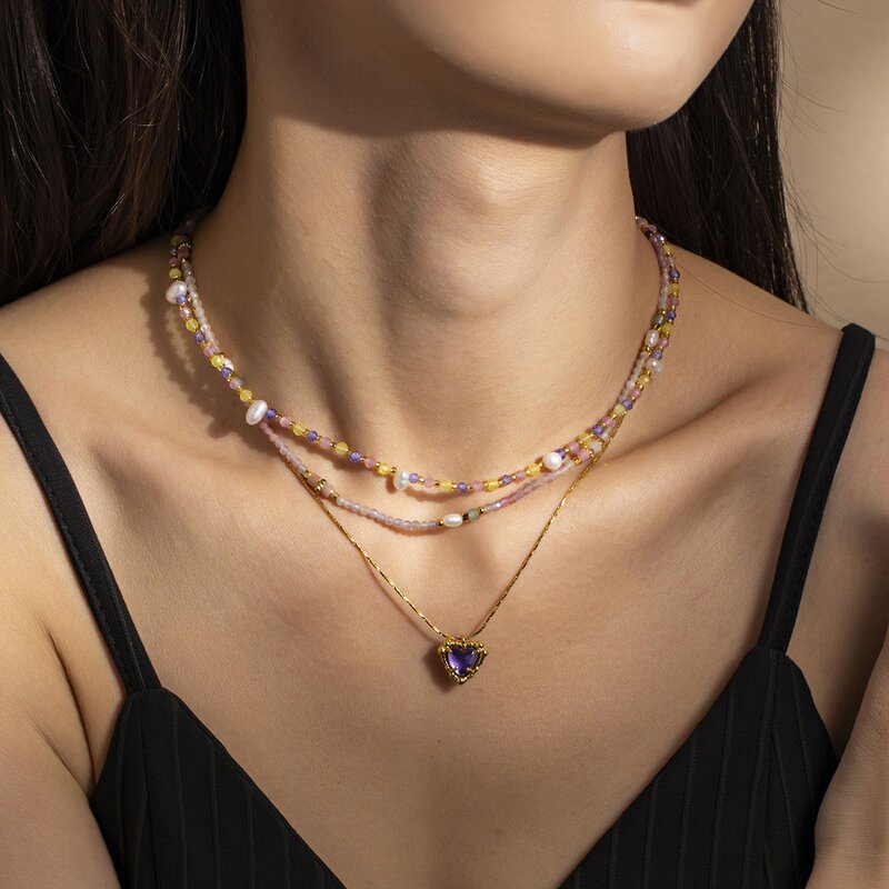 Stone Bead Necklace Supplier - CZ Heart Pendant Necklace