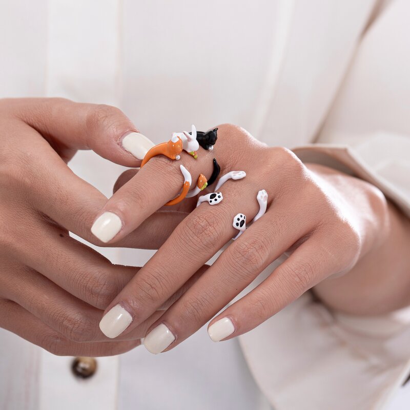 Enamel Ring Factory - 3D Cartoon Cat Paw Brass Ring