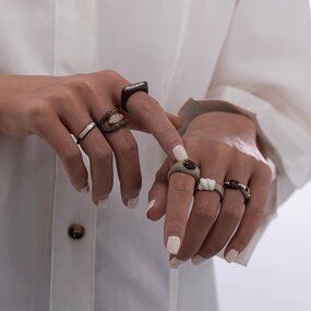 Enamel Ring Factory - Freshwater Pearl Gold Leaf Ring