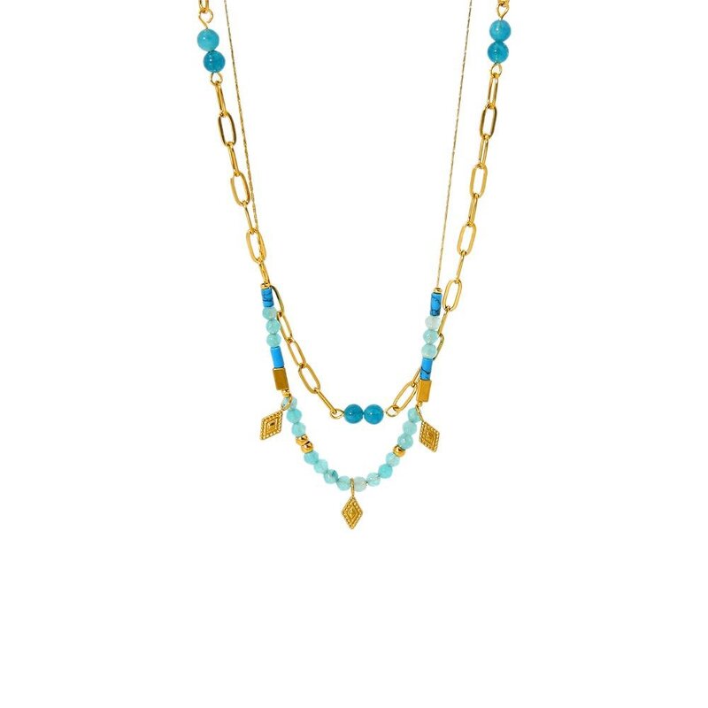 Beaded Necklace Supplier - Turquoise Stone Double Layer Necklace