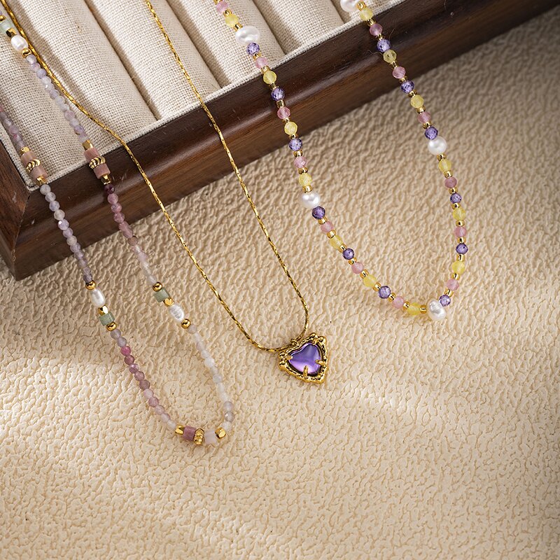 Stone Bead Necklace Supplier - CZ Heart Pendant Necklace