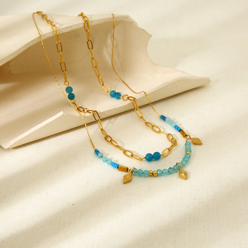Beaded Necklace Supplier - Turquoise Stone Double Layer Necklace